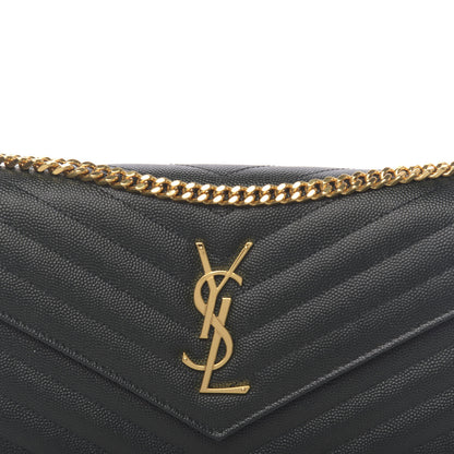 Saint Laurent Grain De Poudre Matelasse Chevron Monogram Chain Wallet Dark Green 10 of 11