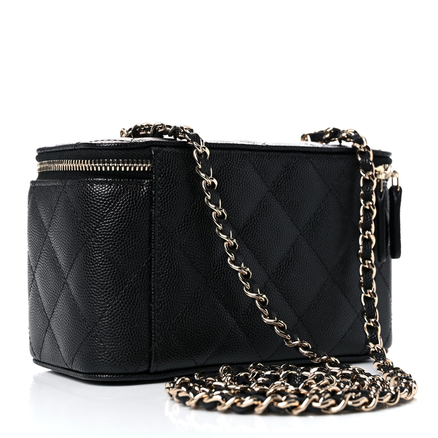 Caviar Quilted Small Vanity Case With Chain Black