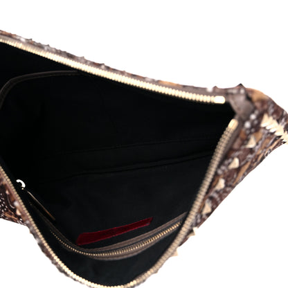 Valentino Garavani Calf Hair Feather Rockstud Zip Wristlet Pouch Brown 5 of 9