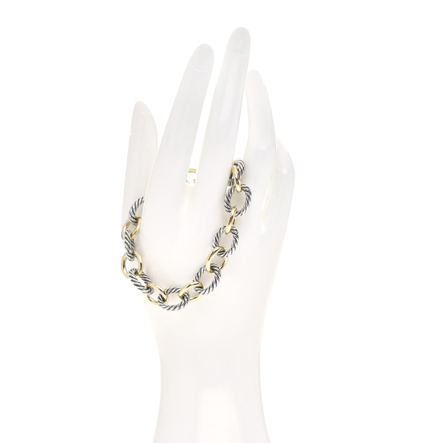 David Yurman Sterling Silver 18K Yellow Gold 12mm Large Oval Link Bracelet 2 of 4