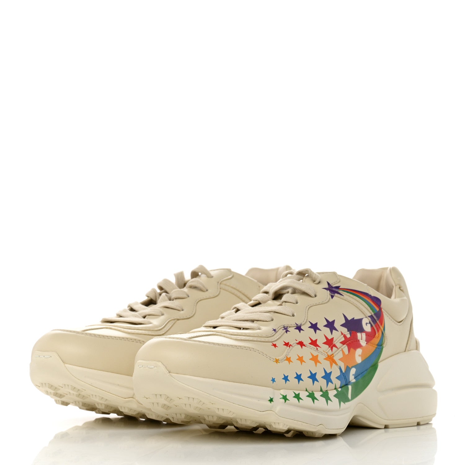 Gucci Calfskin Rainbow Stars Womens Rhyton Sneakers 41 Mystic White Multicolor 3 of 9