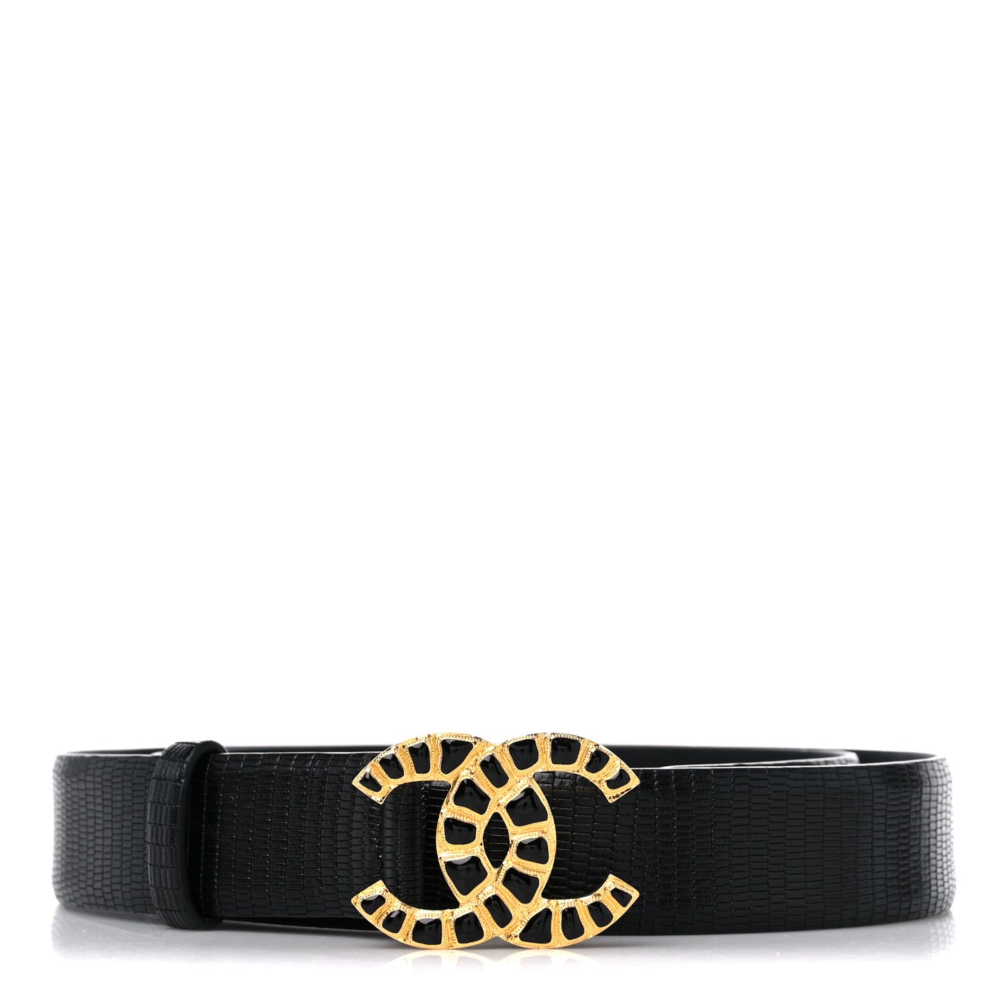 Lizard Embossed Calfskin Gripoix Poured Glass Along The Nile CC Belt 90 36 Black