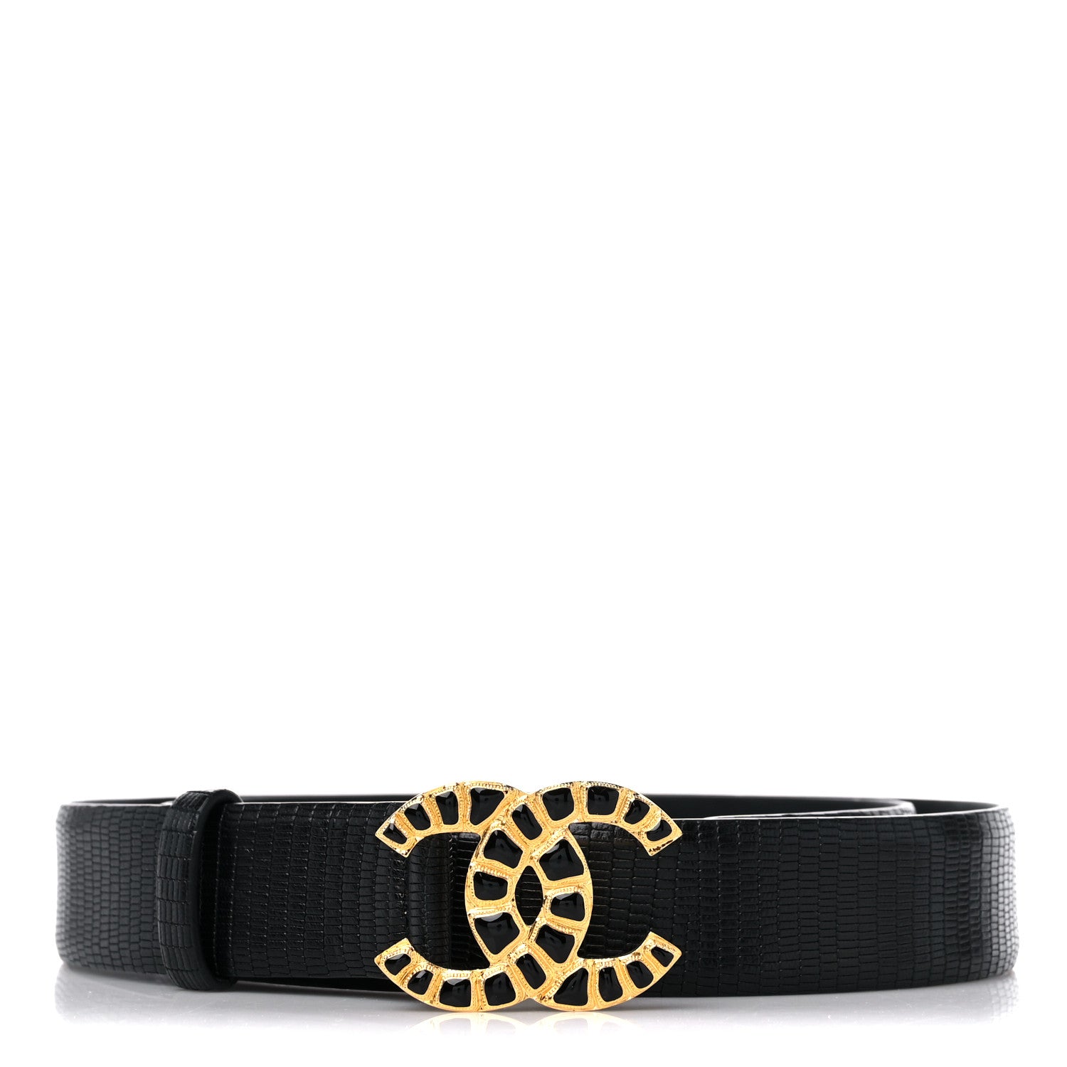 Chanel Lizard Embossed Calfskin Gripoix Poured Glass Along The Nile CC Belt 90 36 Black 1 of 4