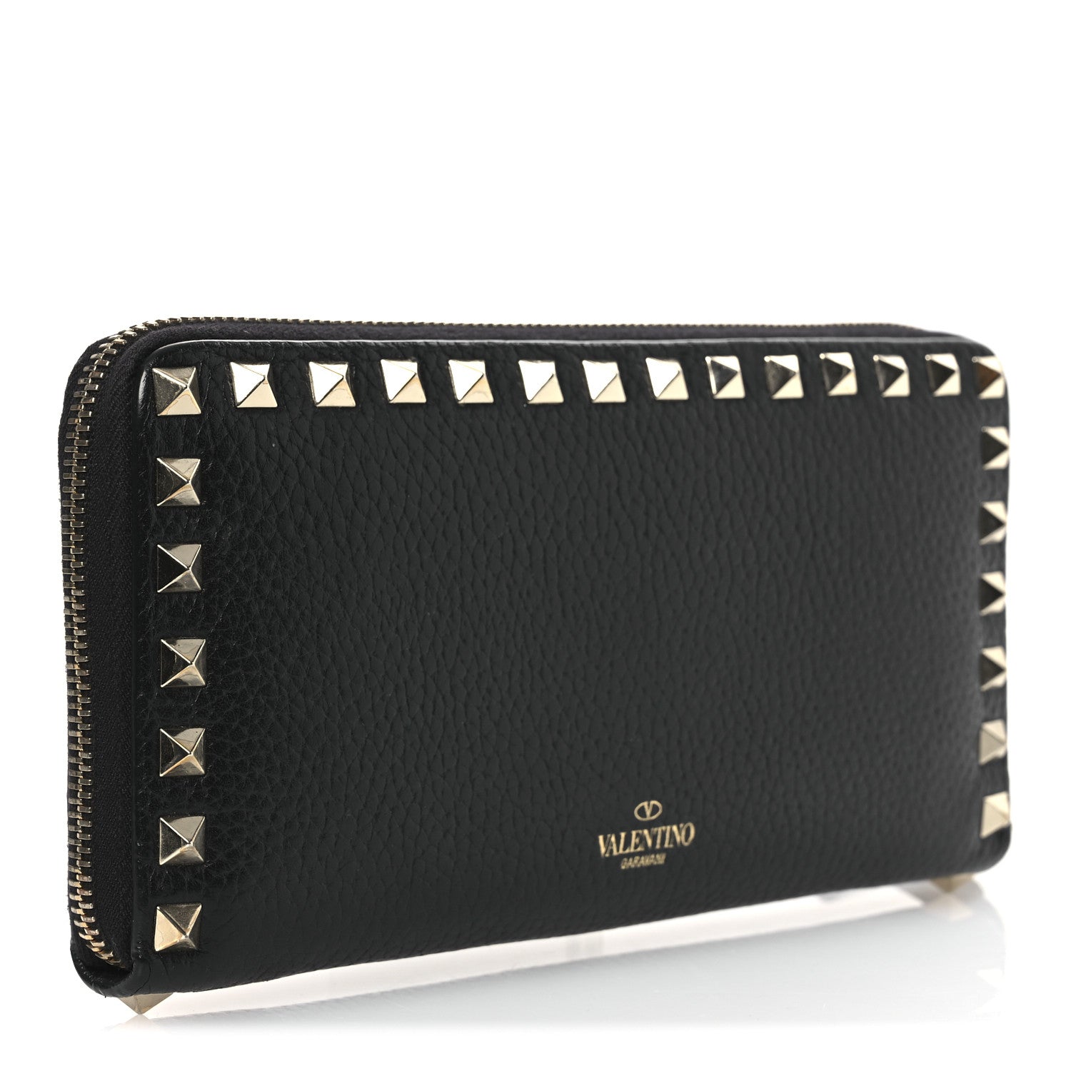 Valentino Garavani Pebbled Calfskin Rockstud Zip Around Wallet Black 3 of 8