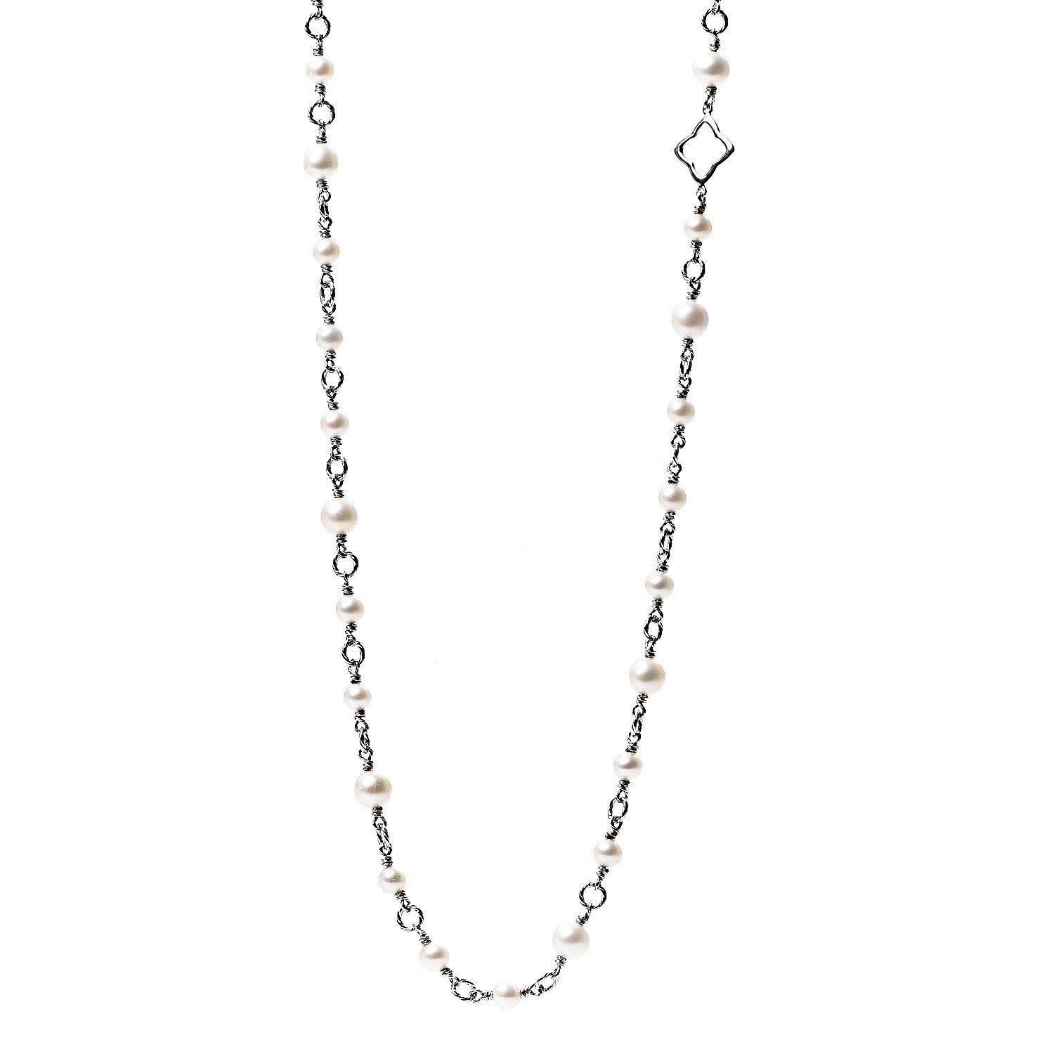 David Yurman Sterling Silver Pearl 9mm Quatrefoil Long Chain Necklace 1 of 3