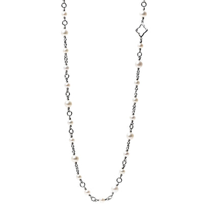 David Yurman Sterling Silver Pearl 9mm Quatrefoil Long Chain Necklace 1 of 3