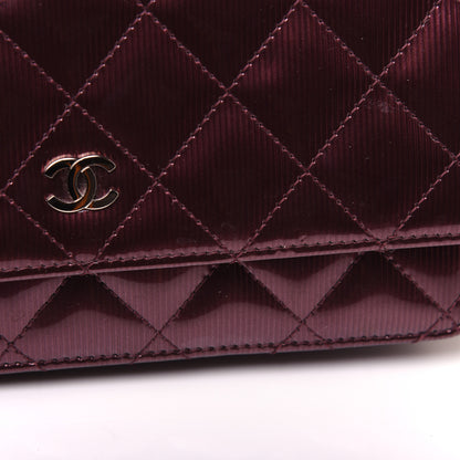 Chanel Striated Patent Quilted Wallet on Chain WOC Bordeaux 13 of 15