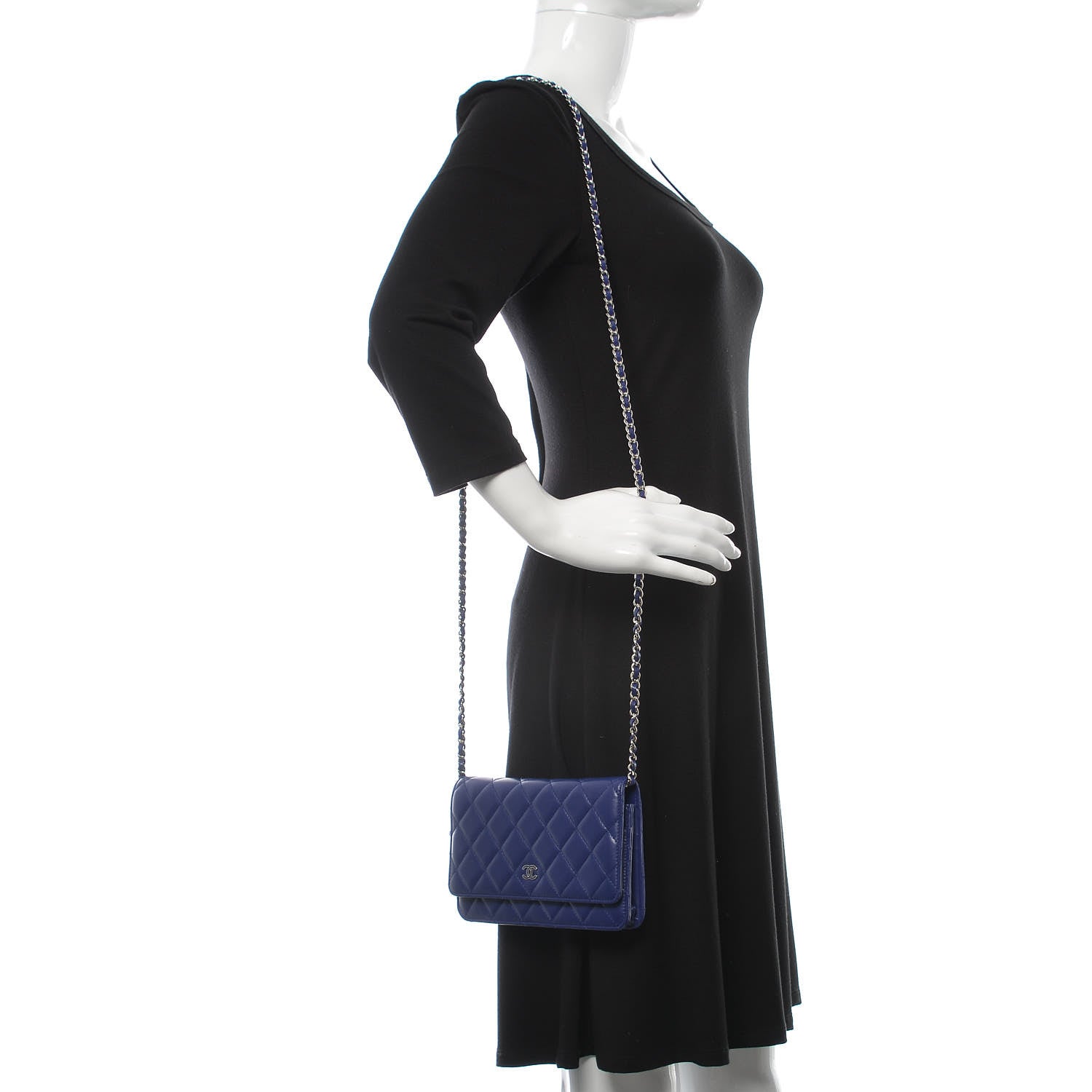 Chanel Lambskin Quilted Wallet On Chain WOC Dark Blue 2 of 11