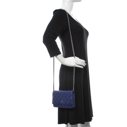 Chanel Lambskin Quilted Wallet On Chain WOC Dark Blue 2 of 11