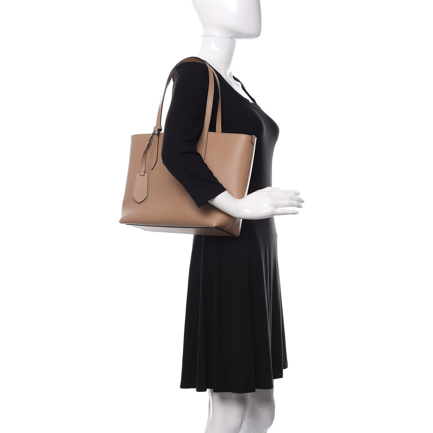 Grainy Calfskin Haymarket Check Small Reversible Tote Mid Camel