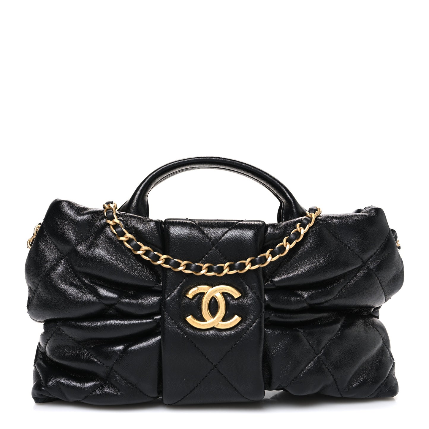 Lambskin Quilted Mini Bow Bag Black
