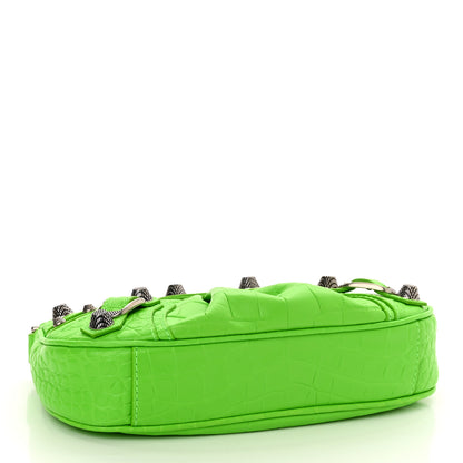 Balenciaga Extra Supple Calfskin Crocodile Embossed Le Cagole Mini Purse With Chain Acid Green 3 of 9