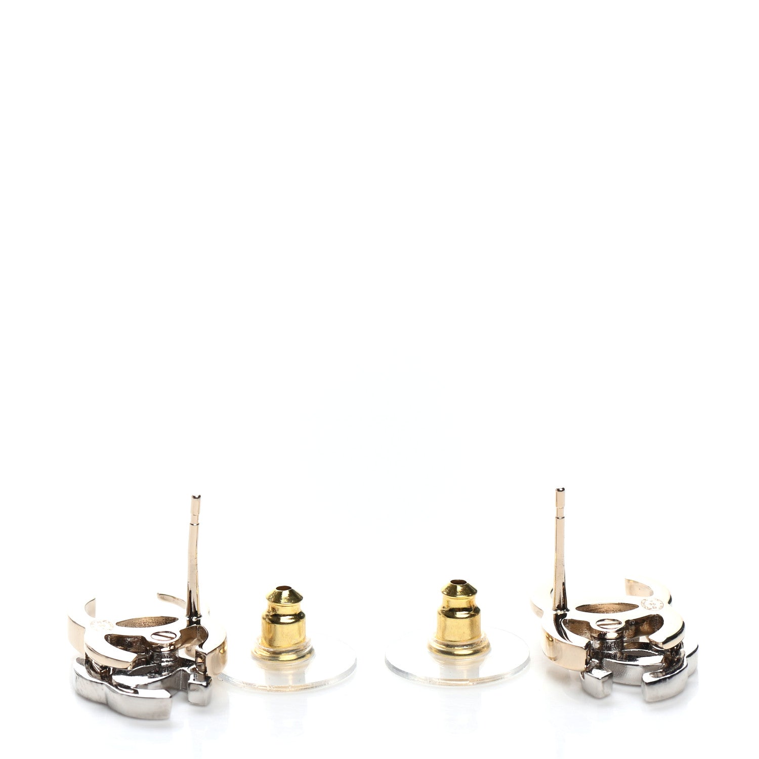 Chanel Crystal Double CC Earrings Gold Silver 3 of 4