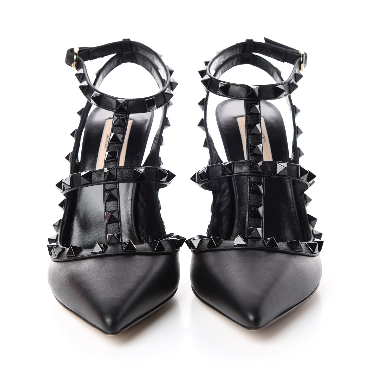 Valentino Garavani Calfskin Lacquered Monochrome Rockstud Ankle Strap 100mm Pumps 37.5 Black 2 of 8