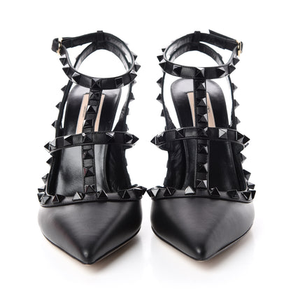 Valentino Garavani Calfskin Lacquered Monochrome Rockstud Ankle Strap 100mm Pumps 37.5 Black 2 of 8