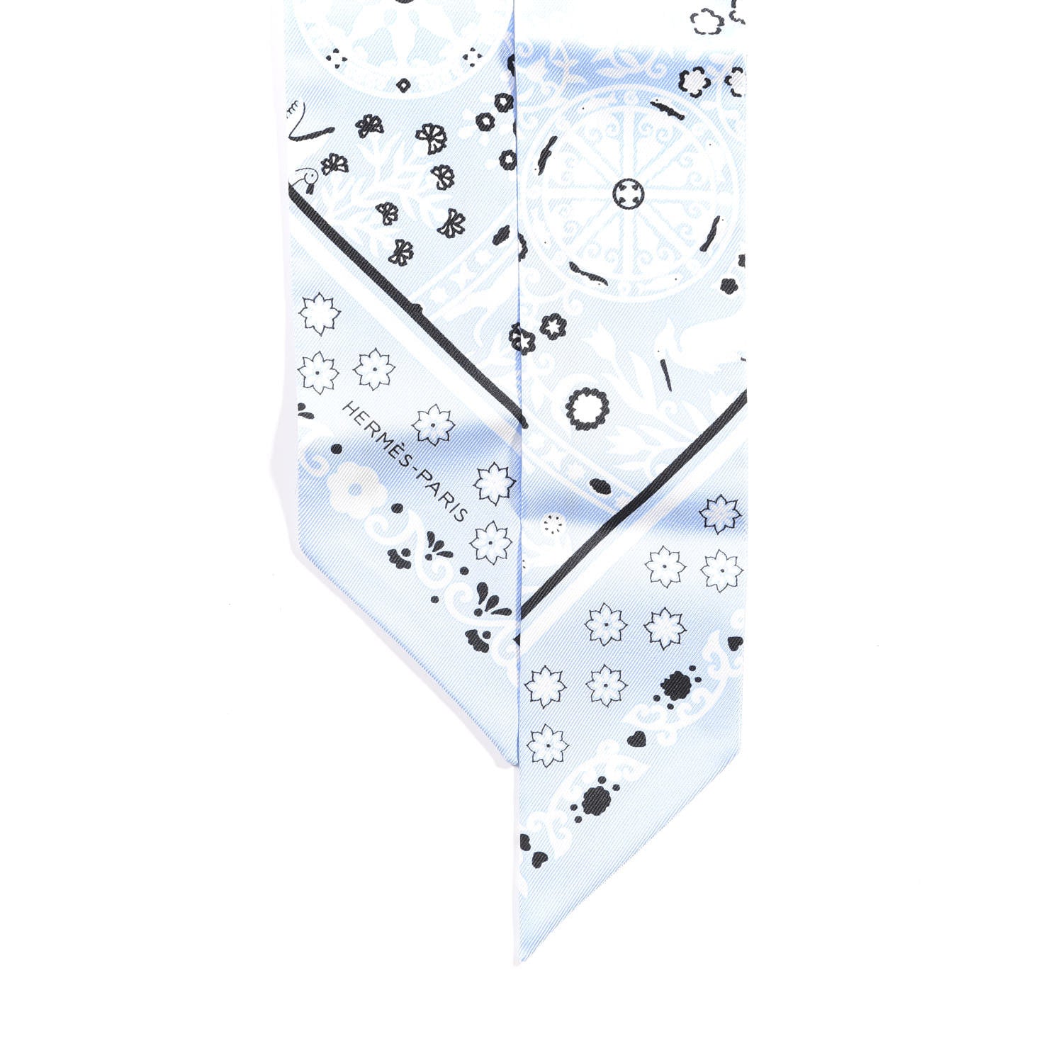 Hermes Silk Peuple Du Vent Bandana Twilly Bleu Oxford Noir Blanc 4 of 5