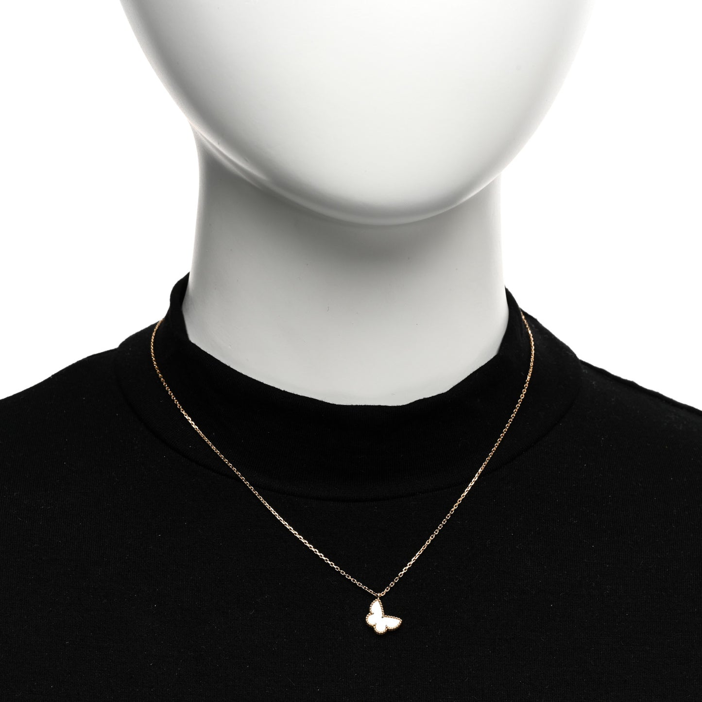 VAN CLEEF & ARPELS 18K Yellow Gold Mother of Pearl Sweet Alhambra Butterfly Pendant Necklace