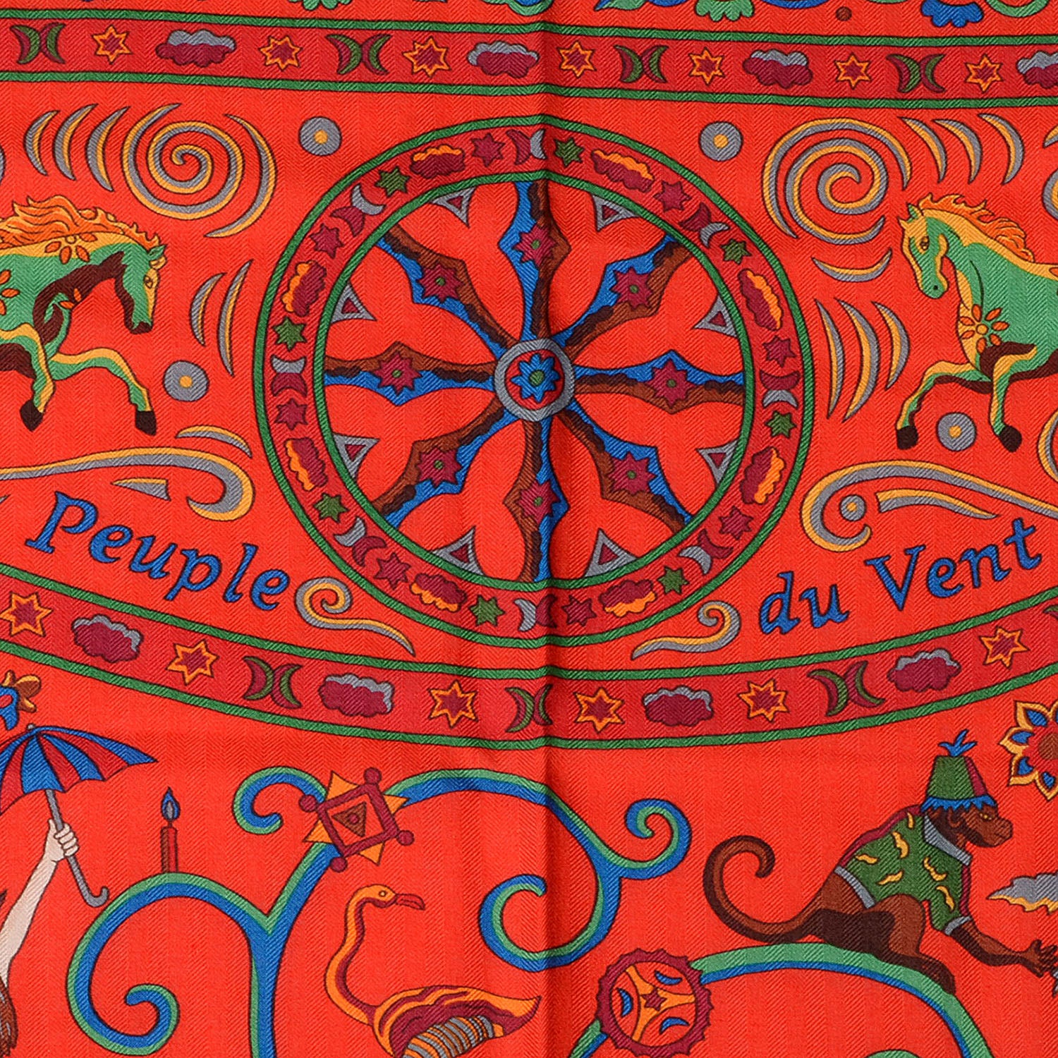 Hermes Cashmere Silk Peuple Du Vent Shawl 140 Rouge Vert Bordeaux 5 of 7