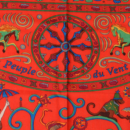 Hermes Cashmere Silk Peuple Du Vent Shawl 140 Rouge Vert Bordeaux 5 of 7