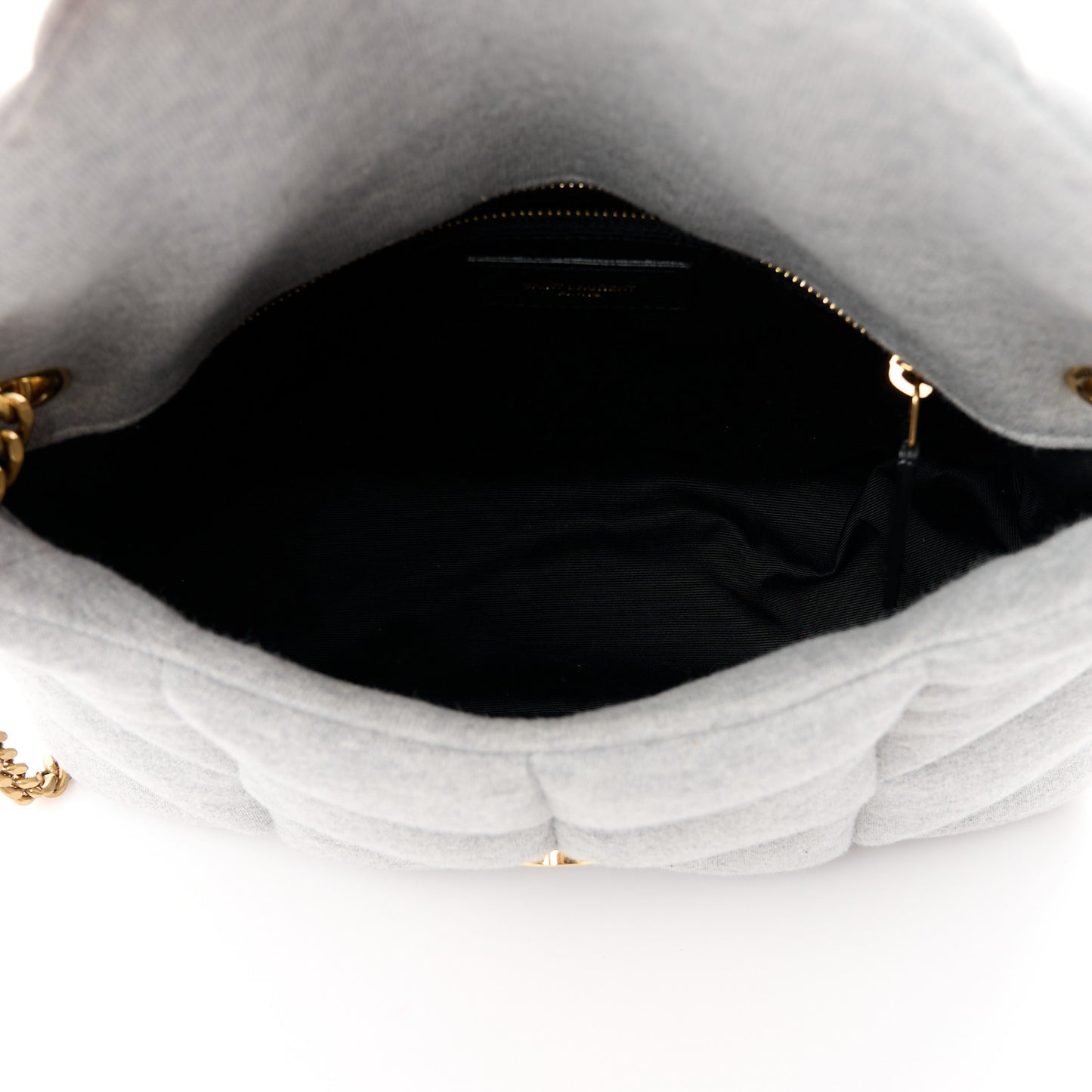 Jersey Quilted Small Loulou Puffer Monogram Chain Satchel Grey Cloud