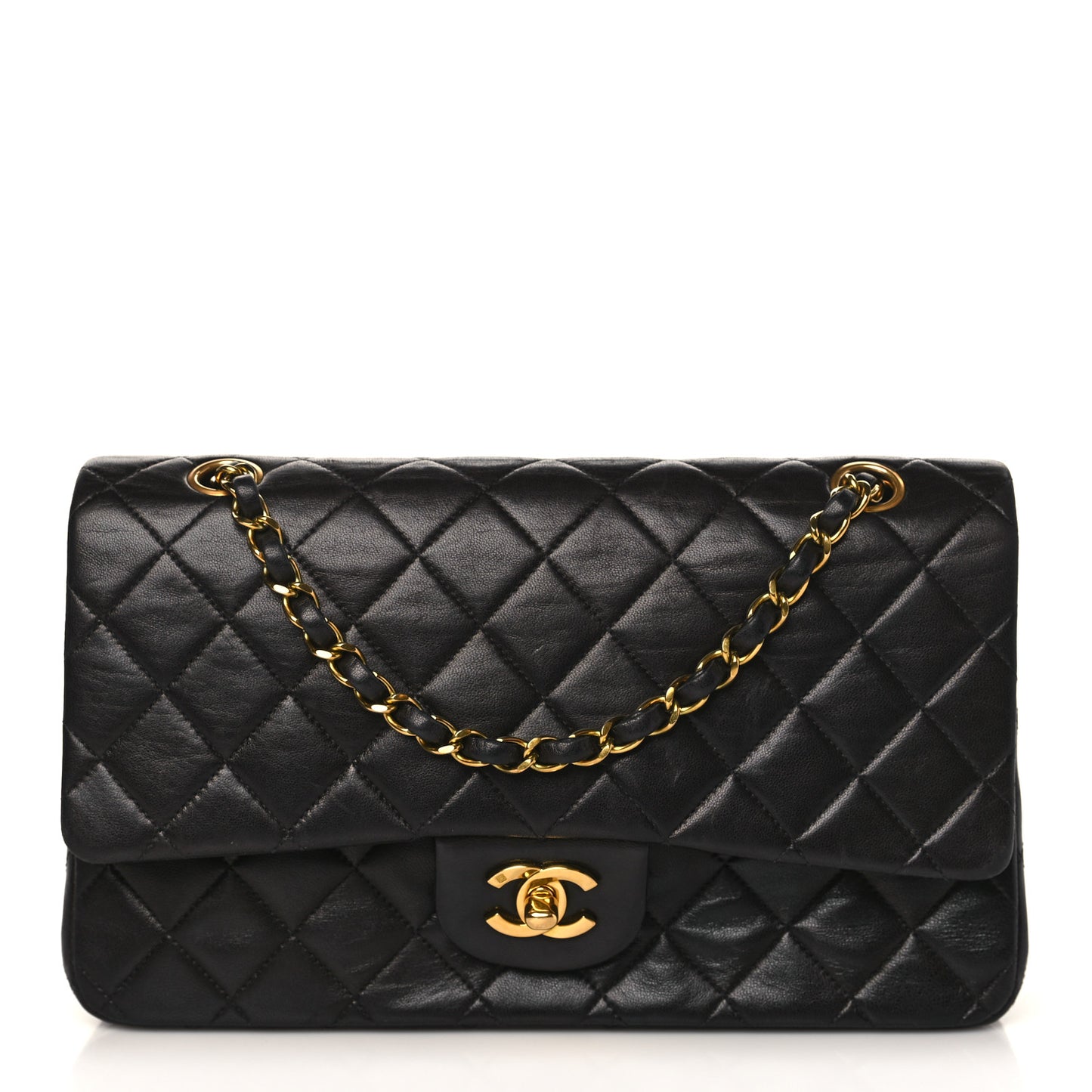 Lambskin Quilted Medium Double Flap Black