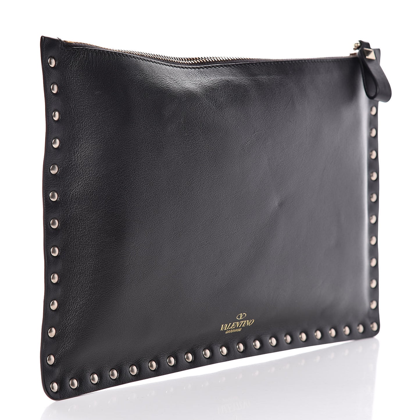 Vitello Large Rockstud Zip Pouch Black