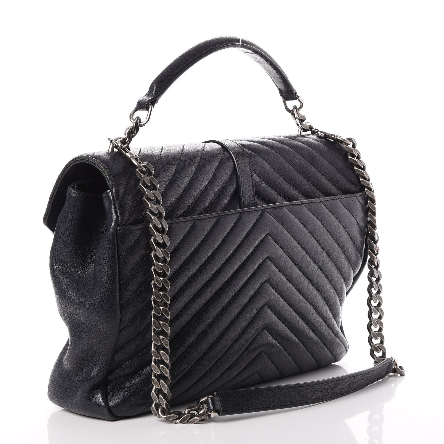 Saint Laurent Sheepskin Matelasse Chevron Monogram Large College Satchel Navy Blue 4 of 17