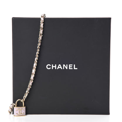 Chanel Metal Lambskin Lock Necklace Iridescent Pink 5 of 5