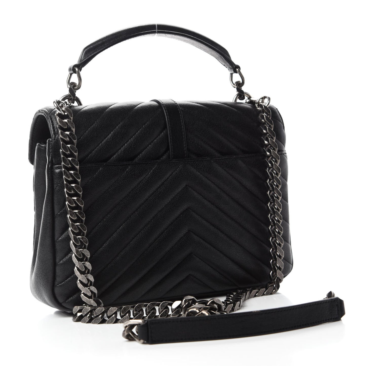 Sheepskin Matelasse Chevron Monogram Medium College Bag Black