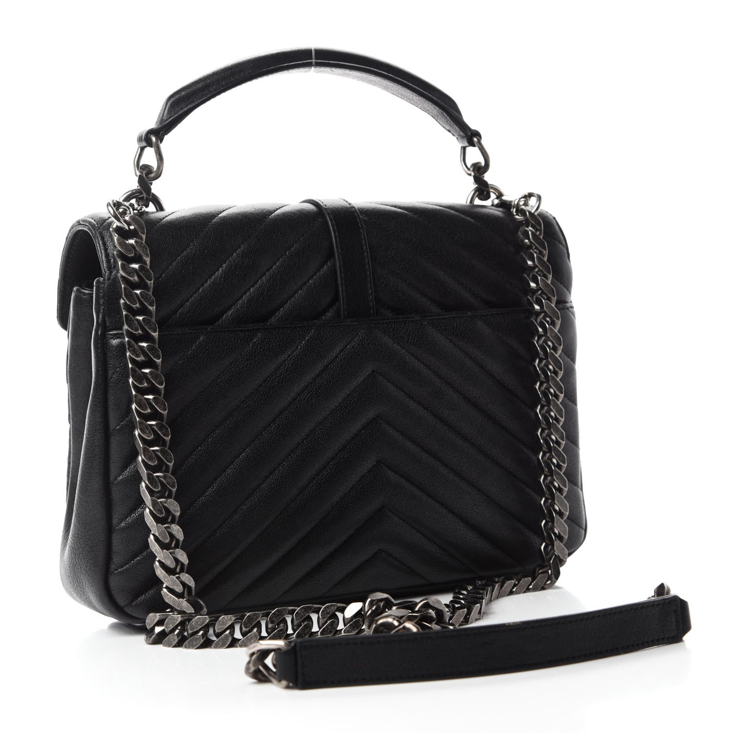 Saint Laurent Sheepskin Matelasse Chevron Monogram Medium College Bag Black 3 of 13