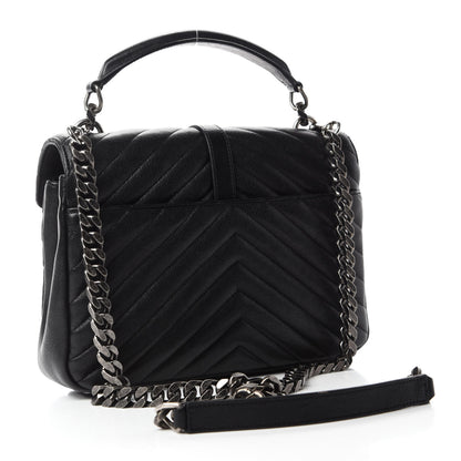 Saint Laurent Sheepskin Matelasse Chevron Monogram Medium College Bag Black 3 of 13