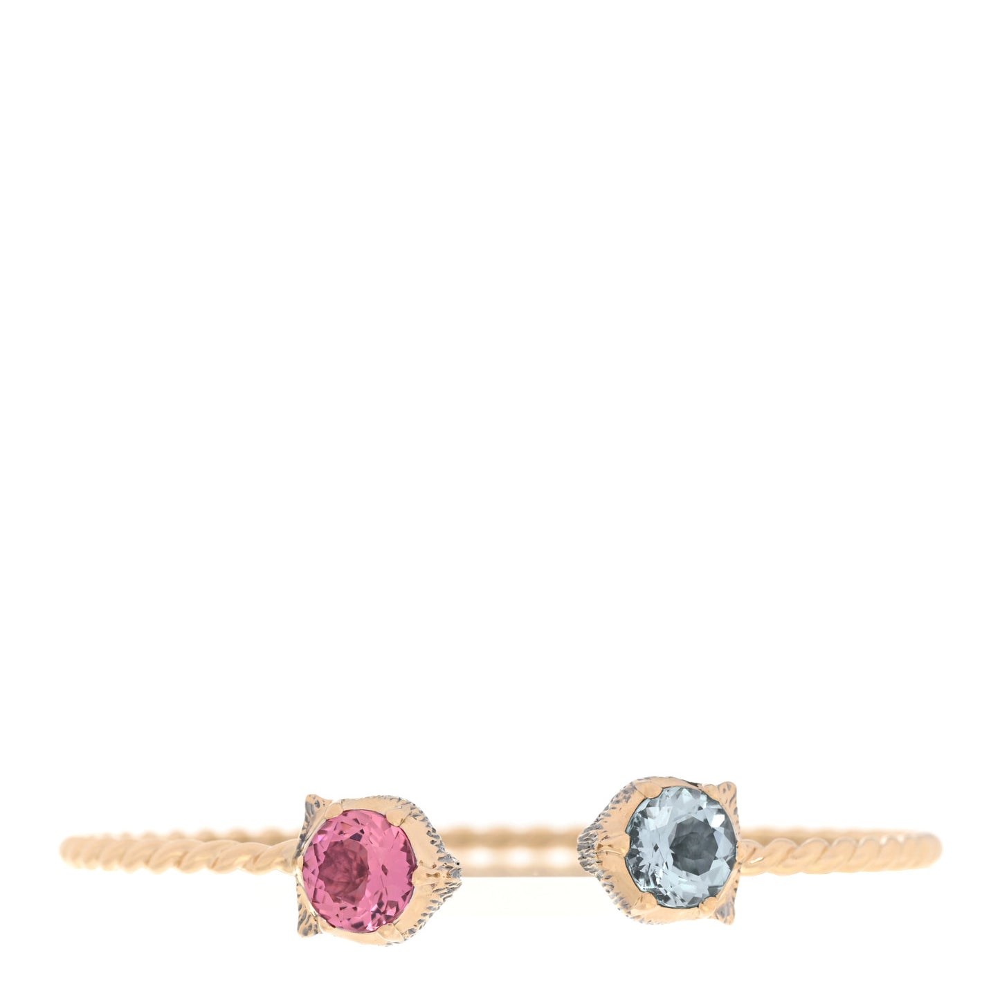 18K Yellow Gold Diamond Aquamarine Pink Tourmaline Marche des Merveilles Feline Cuff Bracelet