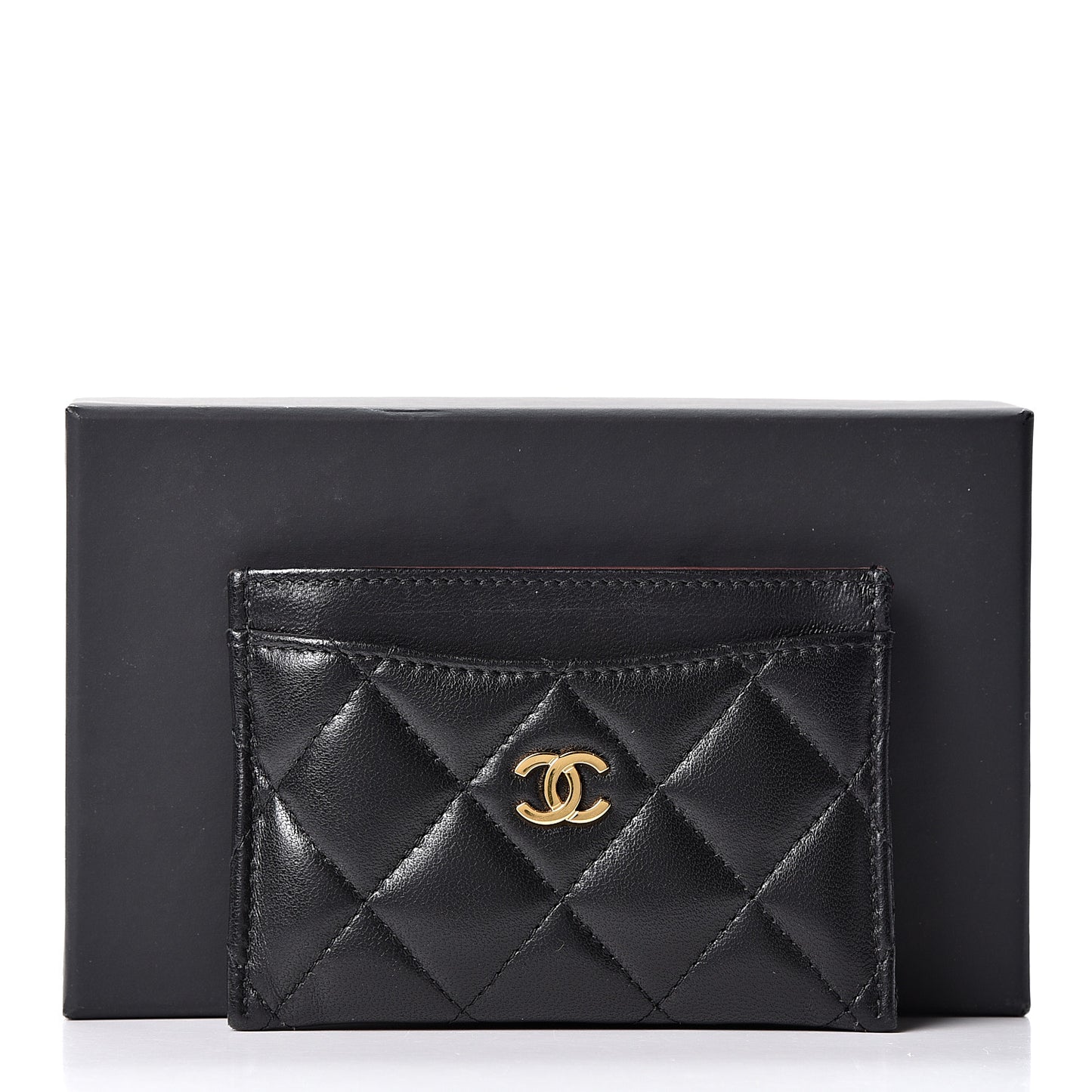 Lambskin Quilted Card Holder Black