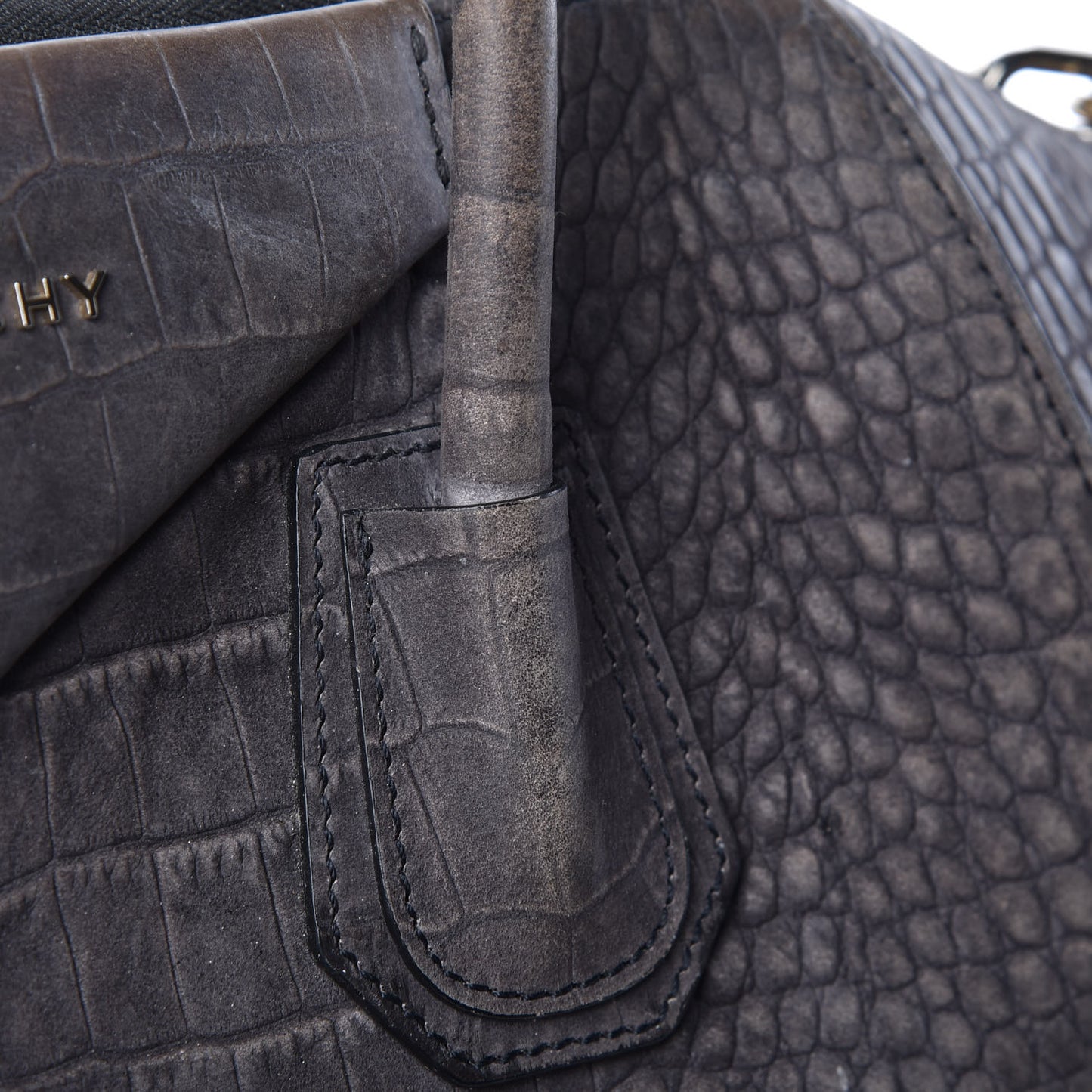 Nubuck Crocodile Embossed Medium Antigona Washed Black