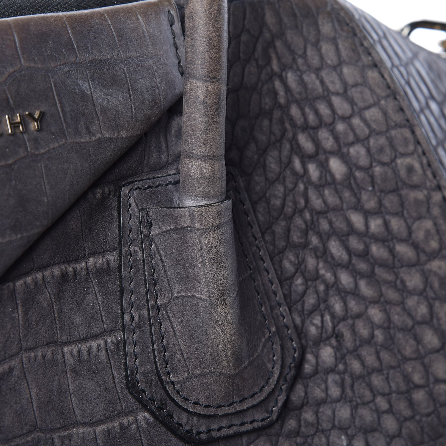 Givenchy Nubuck Crocodile Embossed Medium Antigona Washed Black 25 of 35