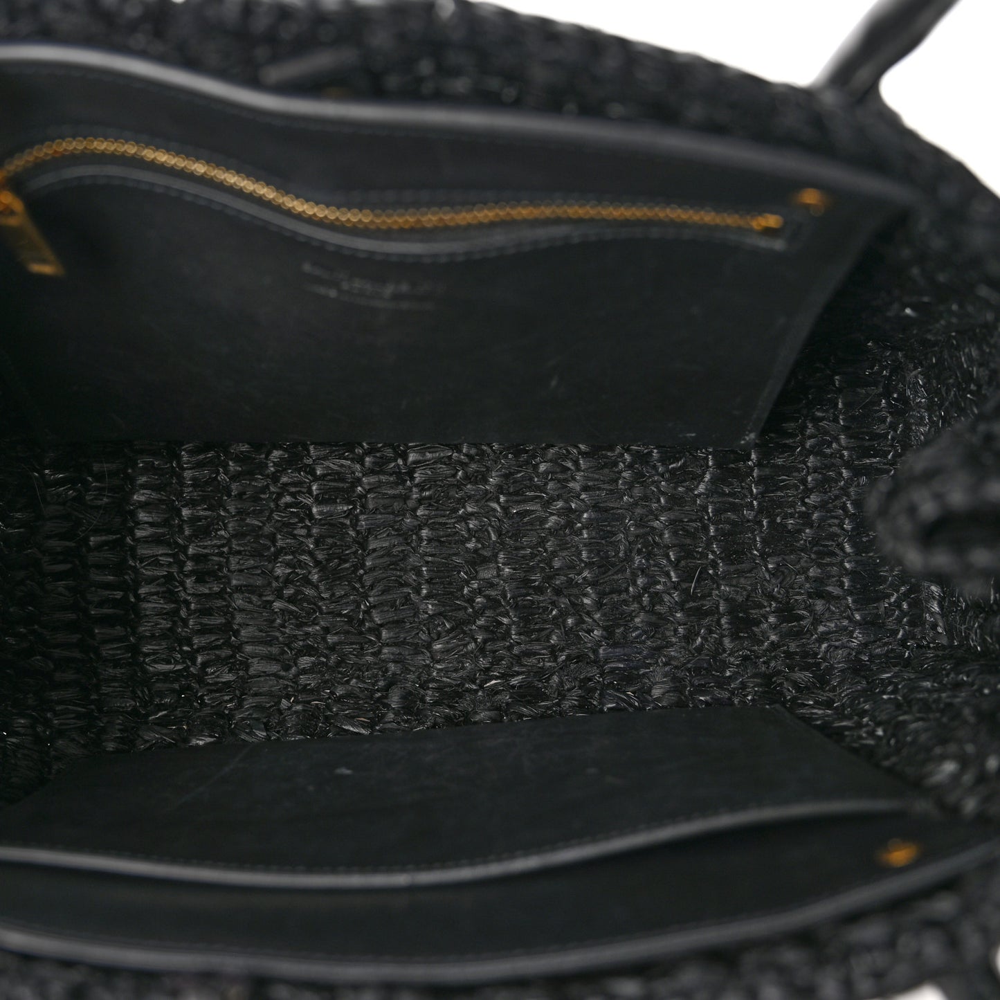 Raffia Calfskin Panier Rectangle Tote Black