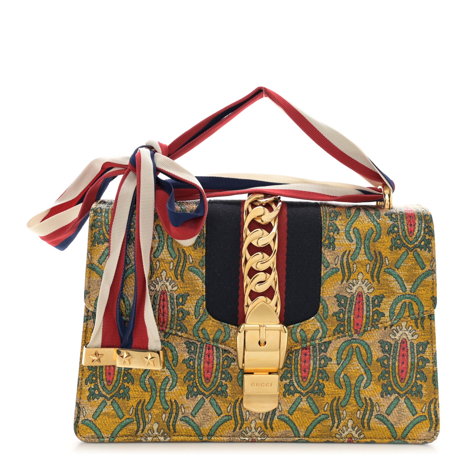 Gucci Iridescent Brocade Small Sylvie Shoulder Bag Gold 1 of 10