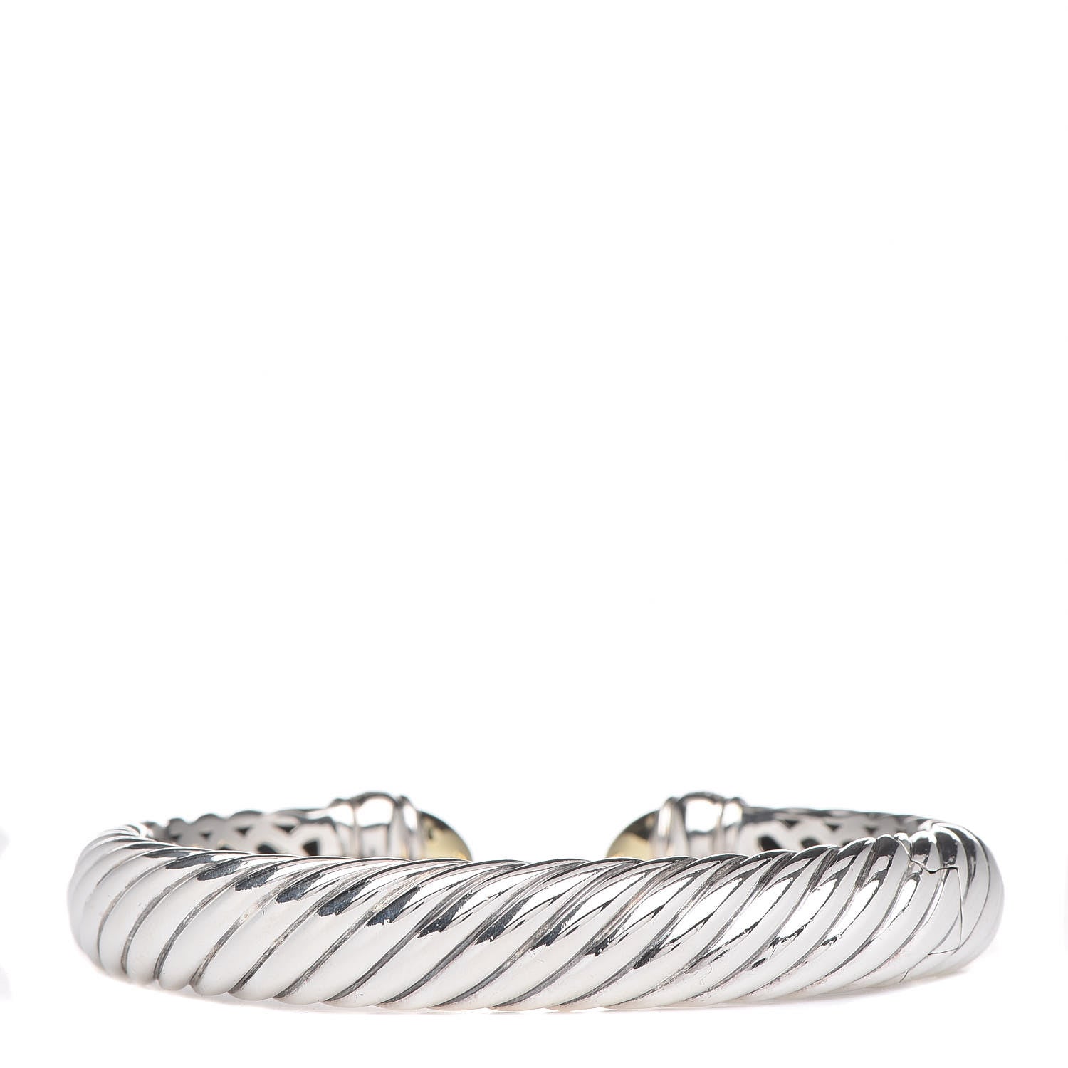 David Yurman Sterling Silver 18K Yellow Gold Diamond 10mm Waverly Bracelet 3 of 4
