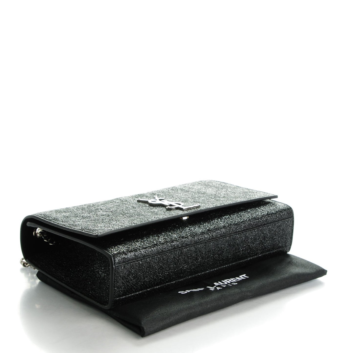 Metallic Sparkle Calfskin Medium Monogram Kate Satchel Black