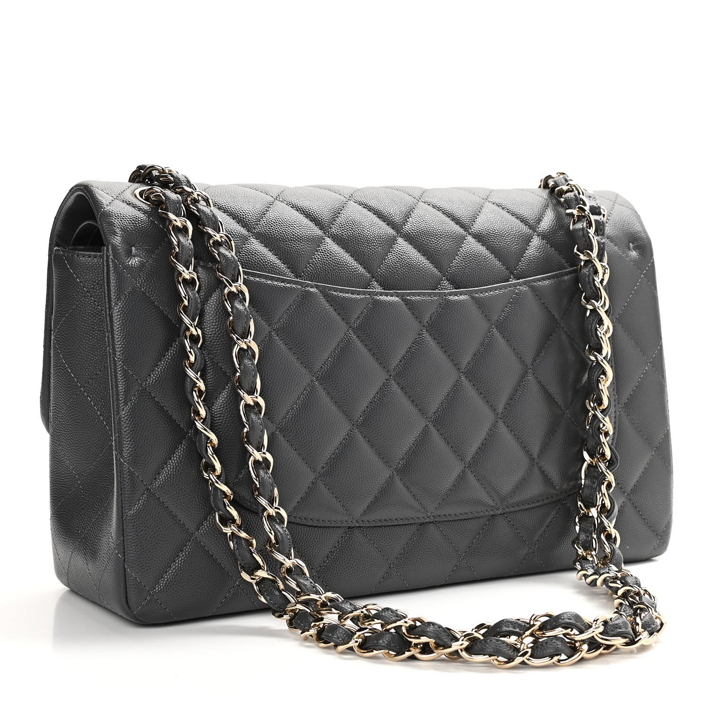Caviar Quilted Jumbo Double Flap Dark Grey