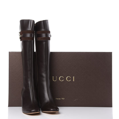 Gucci Calfskin Suede Horsebit Knee High Boots 40.5 Brown 9 of 10