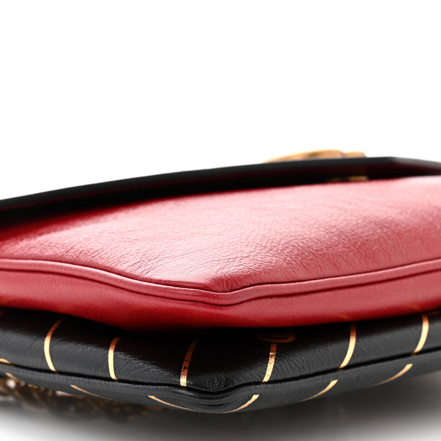 Gucci Calfskin Diagonal GG Medium Thiara Double Envelope Shoulder Bag Black Red 10 of 11