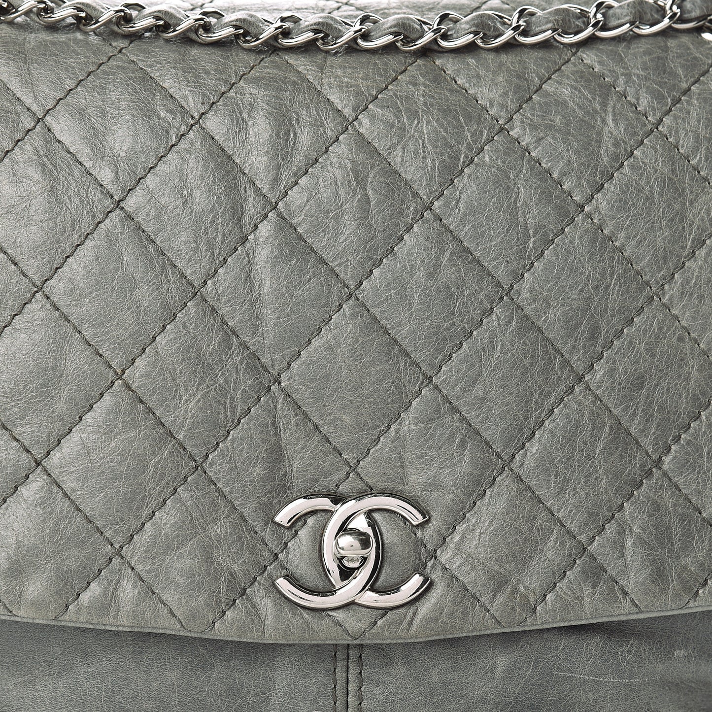 Shiny Lambskin Quilted Medium Trianon Messenger Flap Gris Fonce