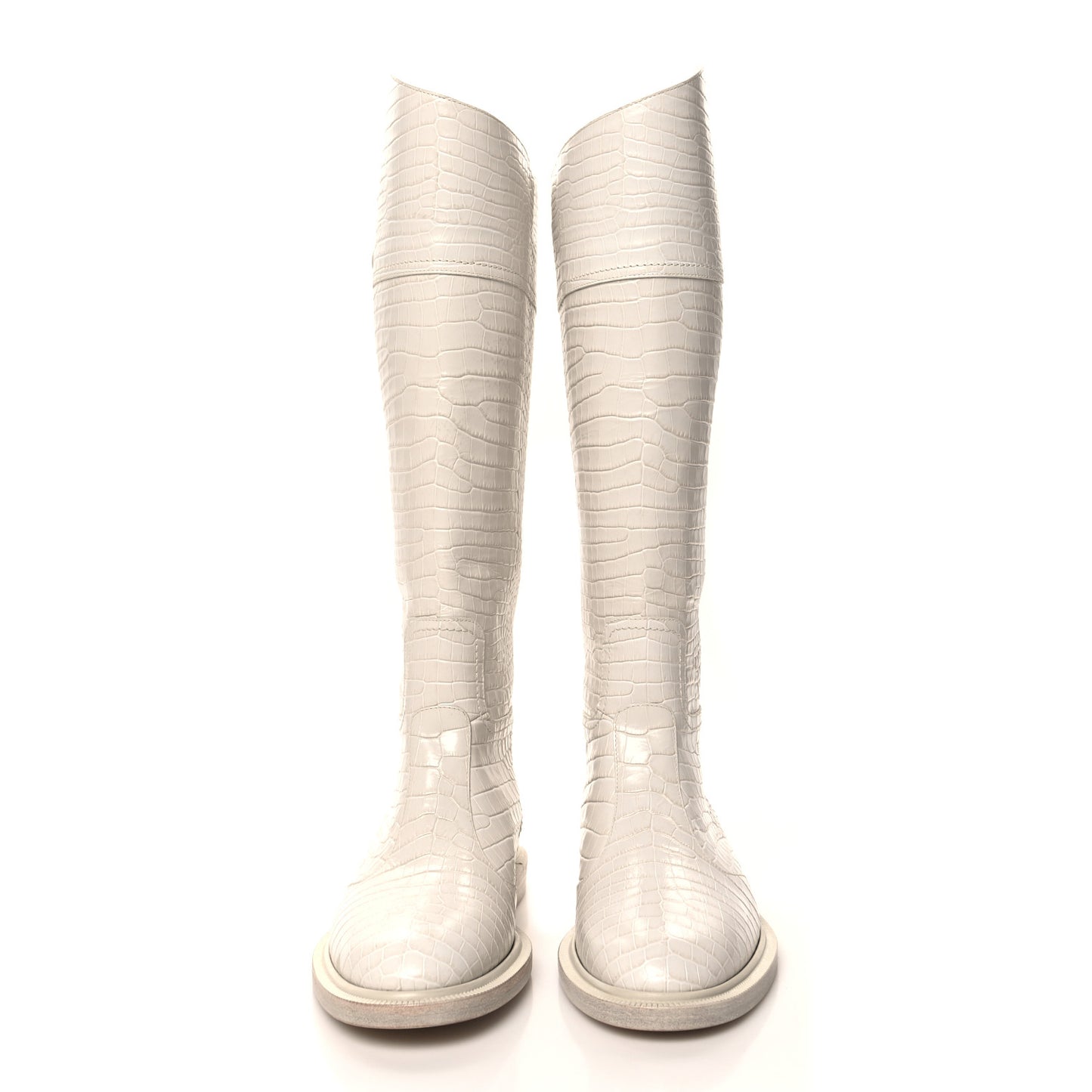 Calfskin Crocodile Embossed Karligraphy Logo Riding Boots 37 White