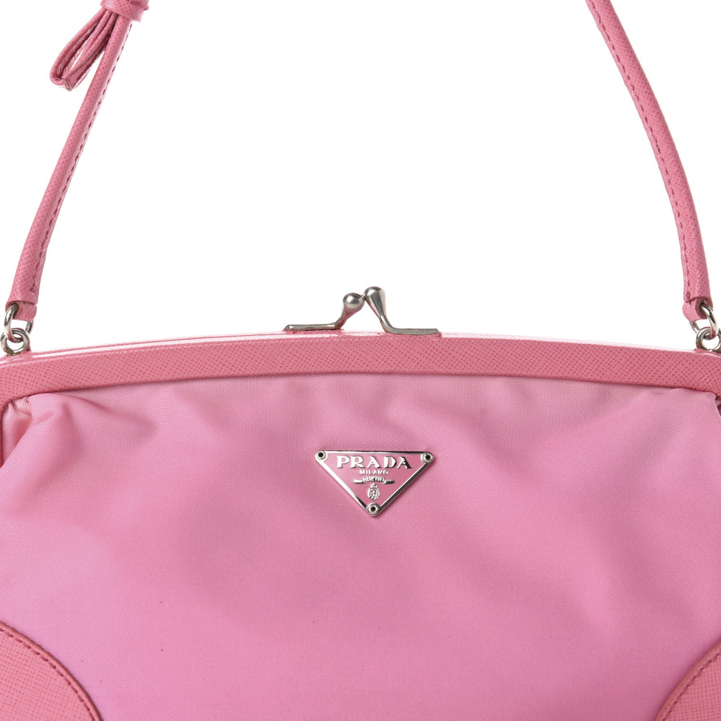 Tessuto Nylon Saffiano Kisslock Shoulder Bag Rosa