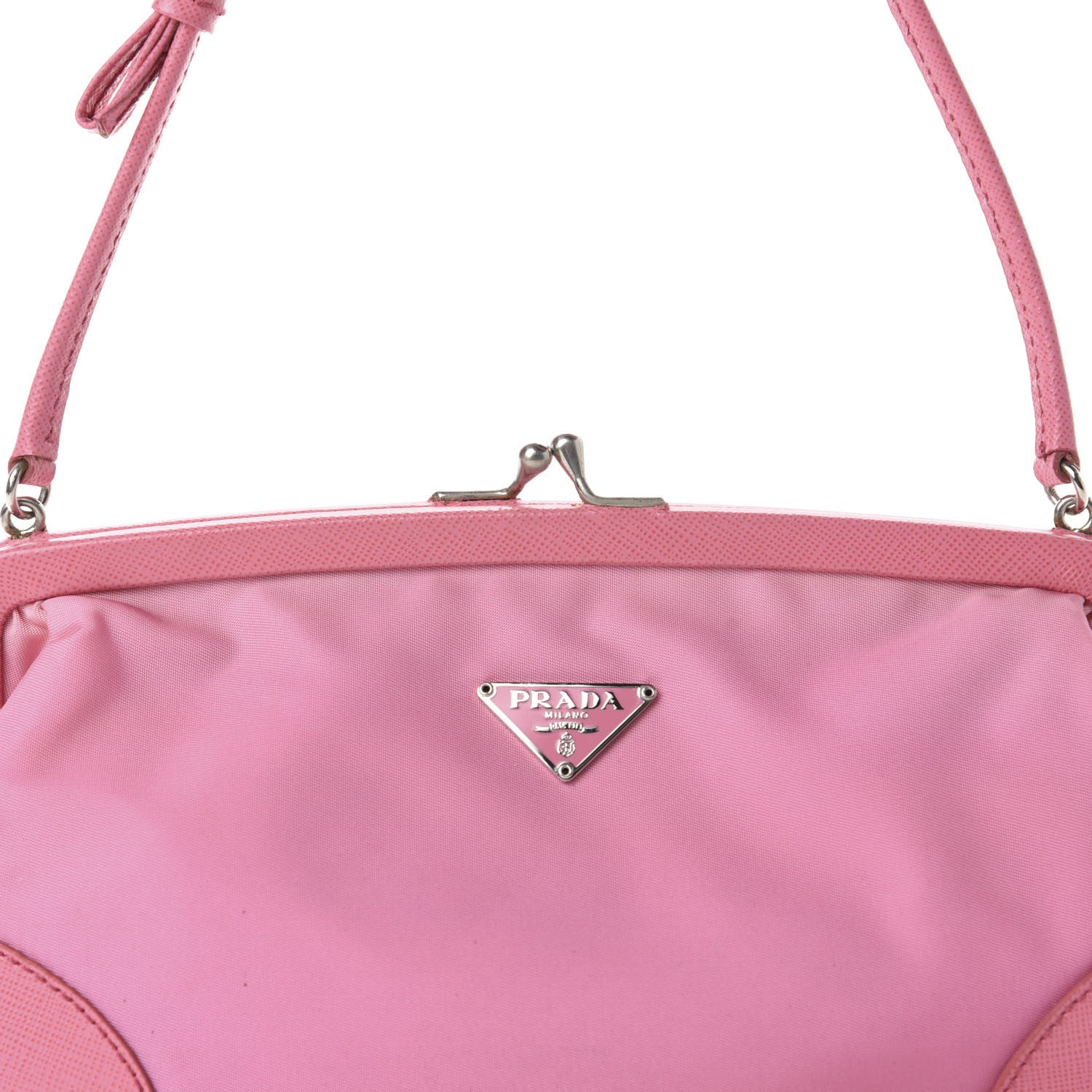 Prada Tessuto Nylon Saffiano Kisslock Shoulder Bag Rosa 12 of 12