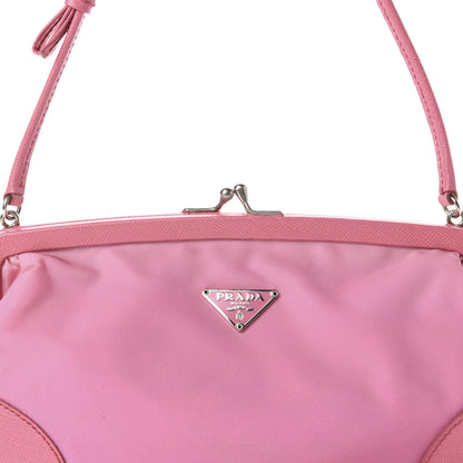 Prada Tessuto Nylon Saffiano Kisslock Shoulder Bag Rosa 12 of 12