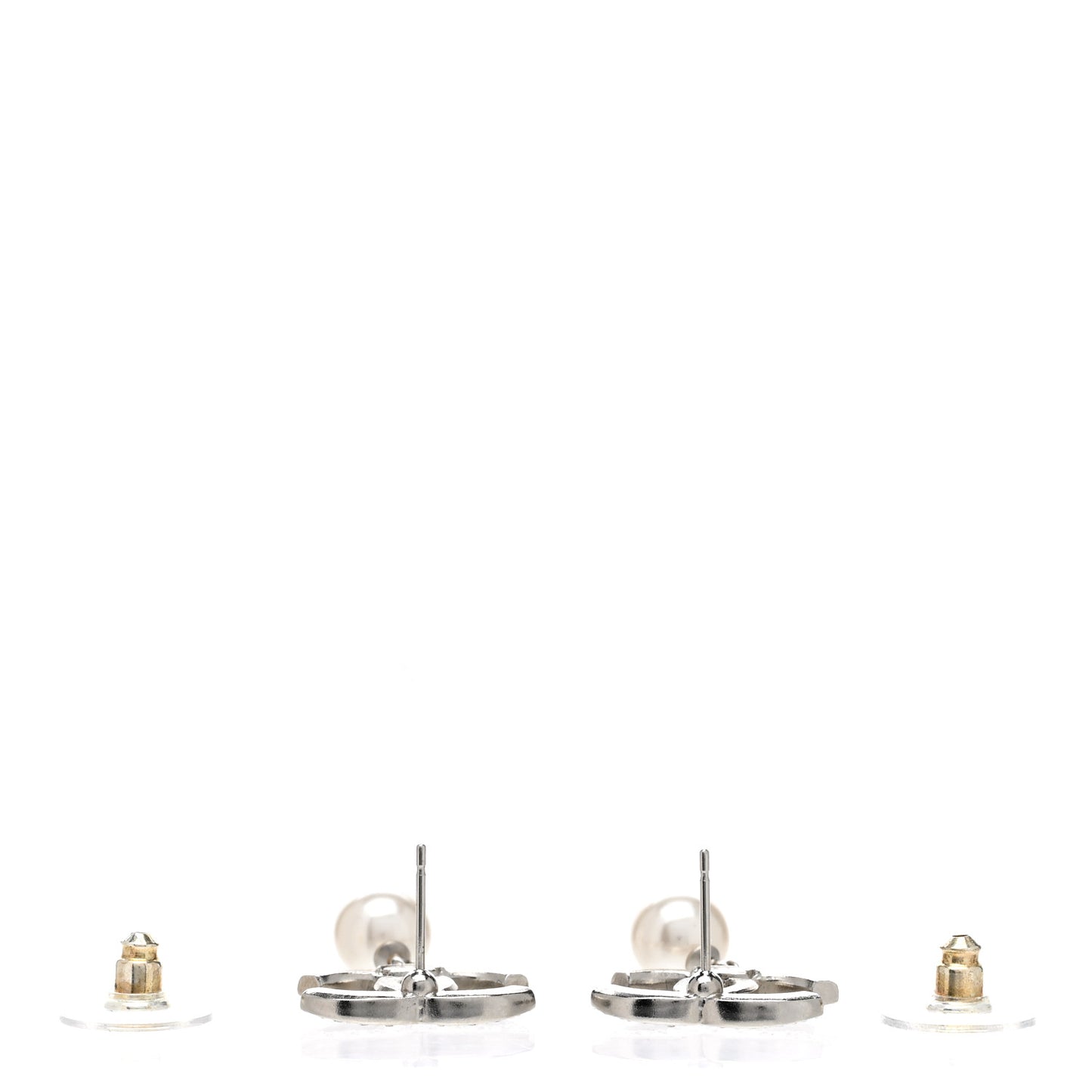 Pearl Crystal CC Drop Earrings Silver Pearly White