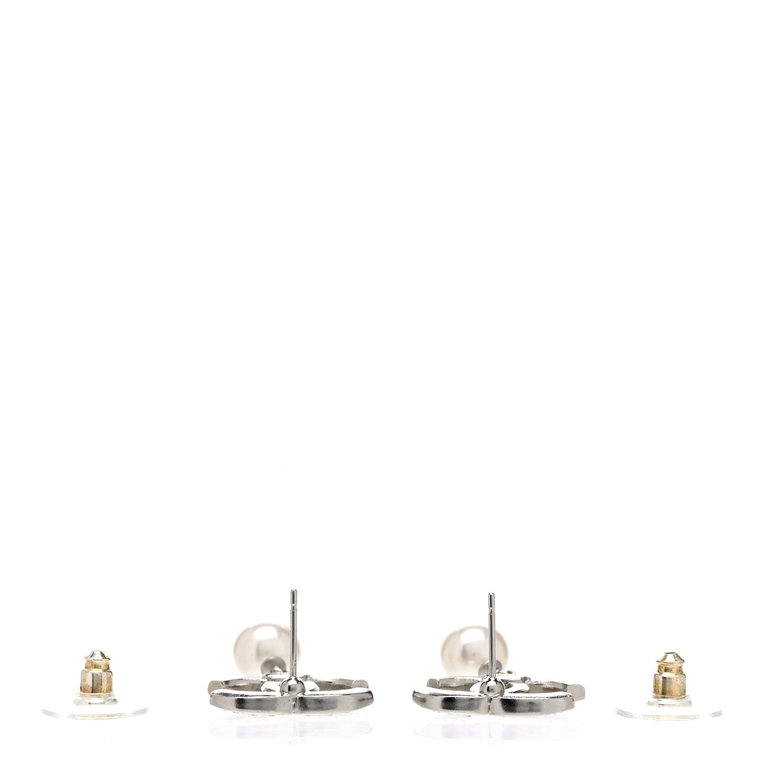 Chanel Pearl Crystal CC Drop Earrings Silver Pearly White 3 of 5