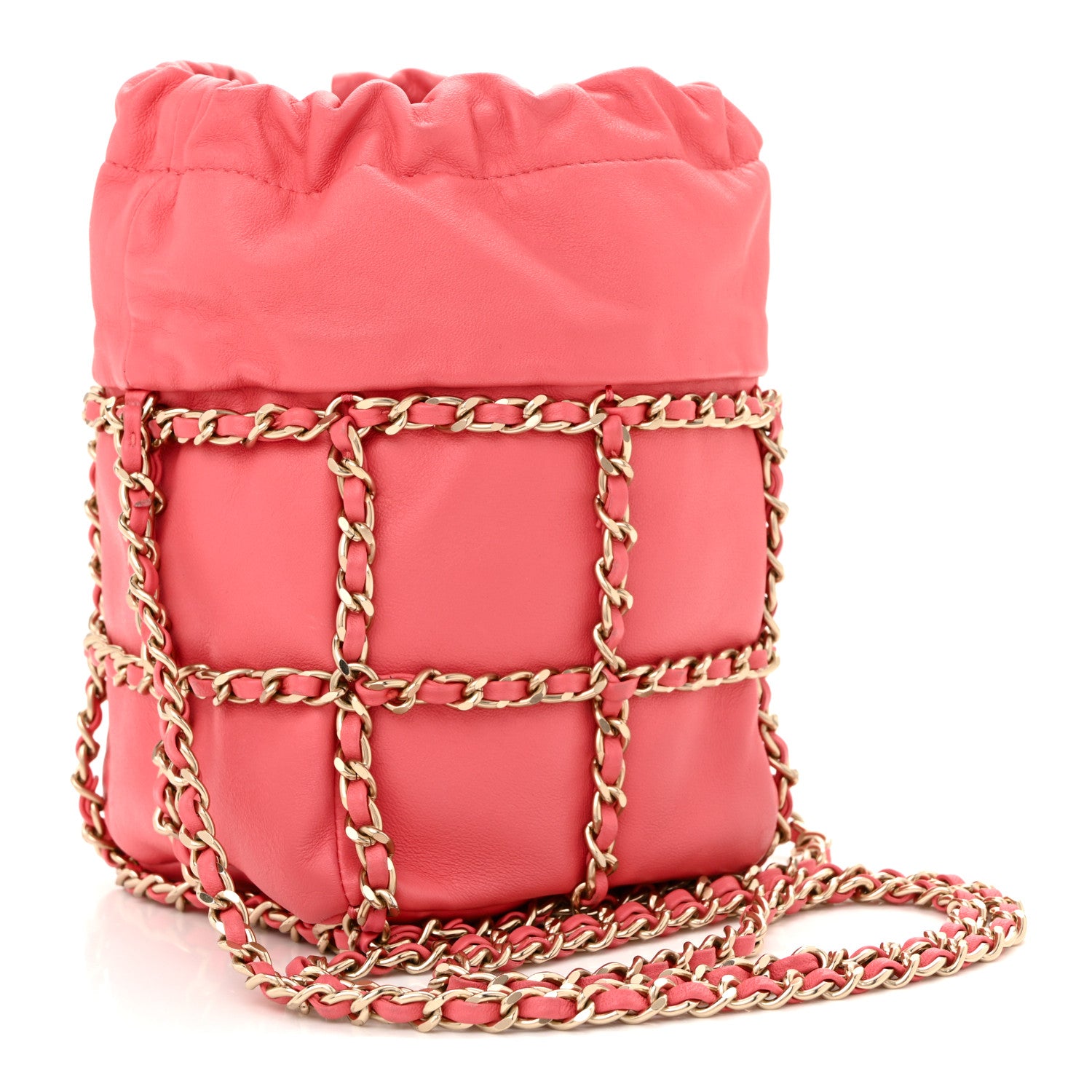 Chanel Lambskin Bucket Chain Drawstring Bag Pink 3 of 11